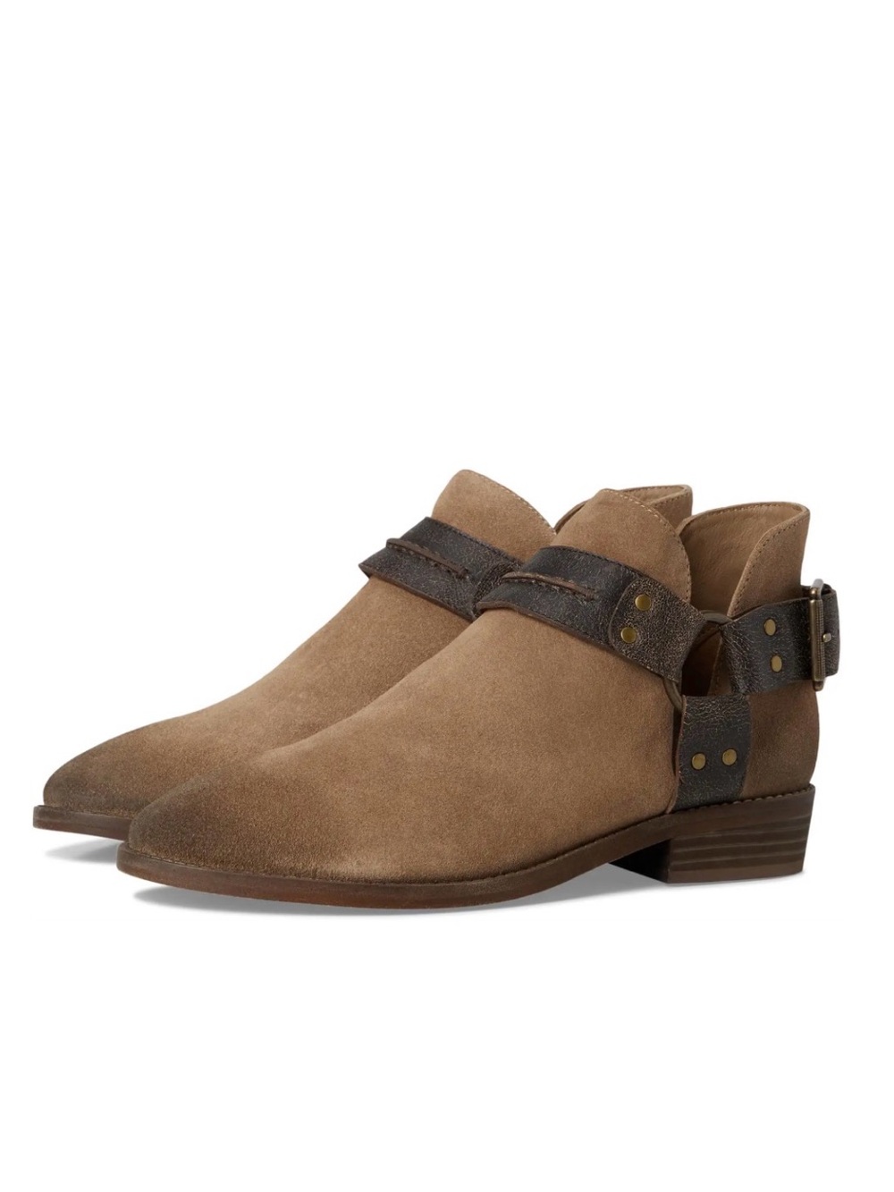 FREE PEOPLE Belle Harness Boots - Size 8 - Fawn Suede Boho Western Ankle Boots